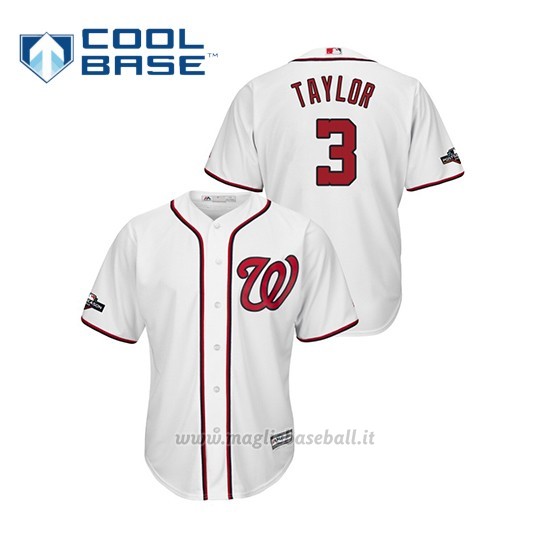 Maglia Baseball Uomo Washington Nationals 3 Michael A. Tayl Or 2019 Postseason Cool Base Bianco